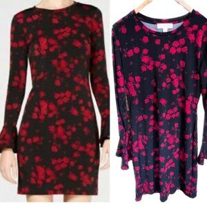 Michael Kors Women's Rose Print Bell-Sleeve Dress. Red & Black. Size Med…